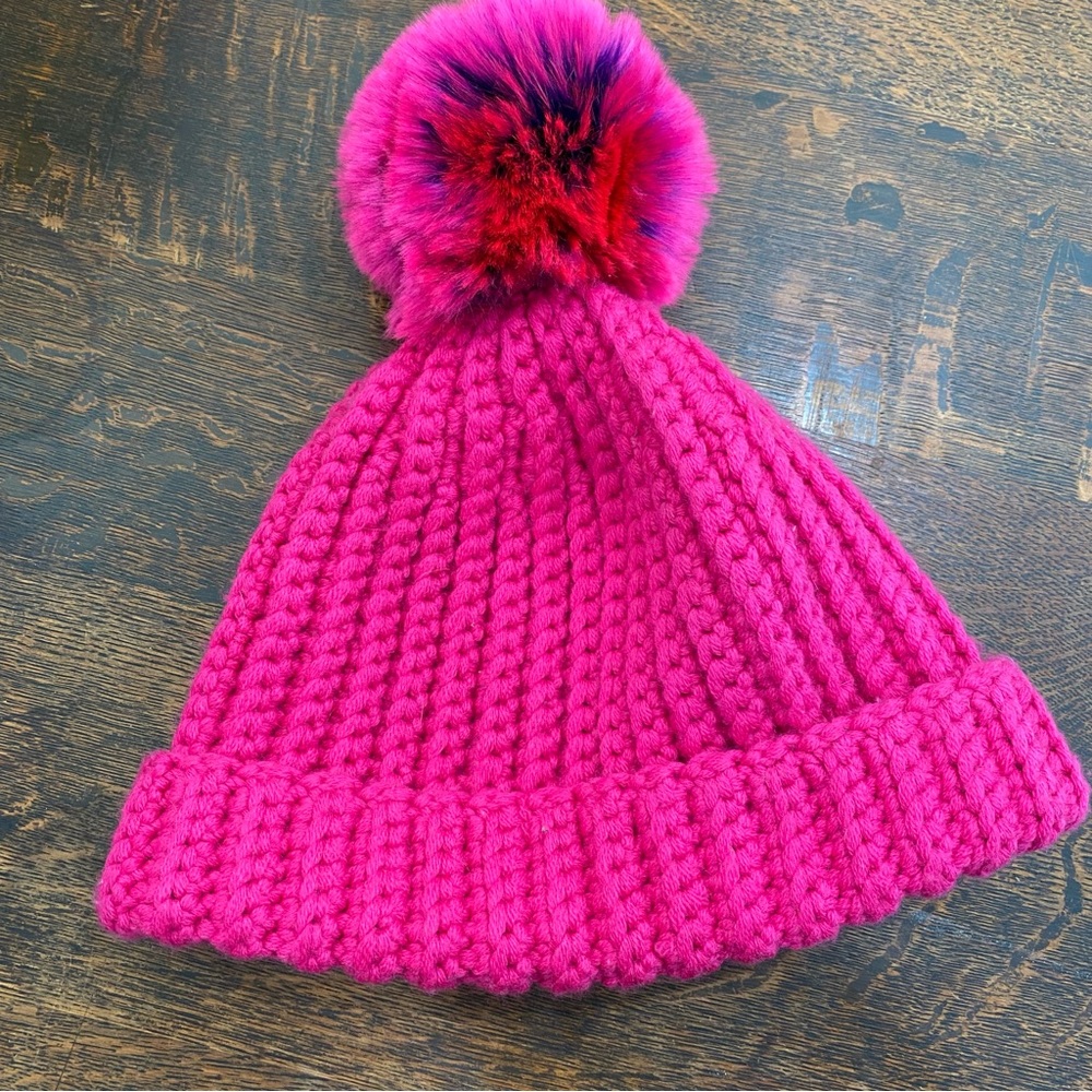 Kate Spade Vibrant Pink Knit Beanie with Pom Pom